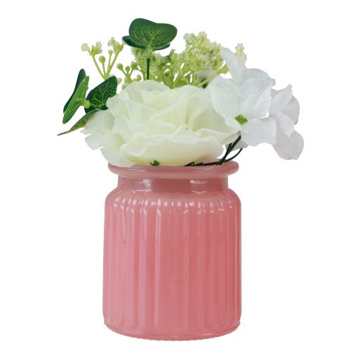 Artikel Rose Künstlich im Topf aus Glas Rosa Weiß H16cm 2St