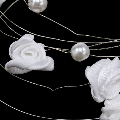 Floristik24 Drahtgirlande mit Perlen und Rosen 120cm Weiß