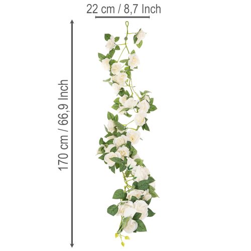 Künstliche Rosen Girlande mit weißen Blüten für Dekoration 170cm | Floristik24.de