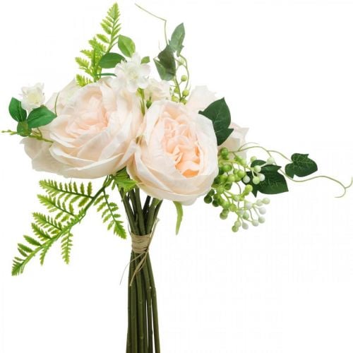 Kunstrosen Strauß, Seidenblumen-Bouquet, Rosen im Bund, Künstlicher Rosenstrauß Rosa L28cm