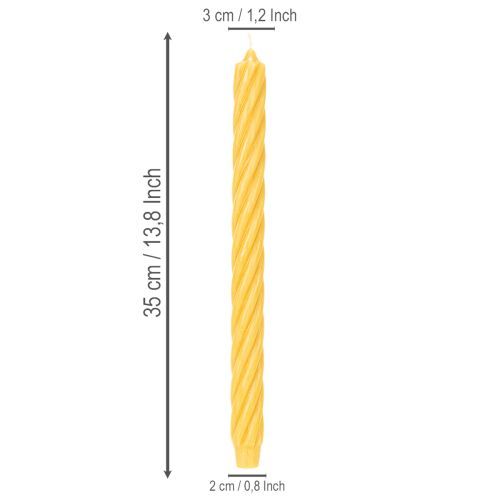 Rustic Kerzen Twist Hohe Stabkerzen durchgefärbt Gelb 350/28mm 4St | Floristik24.de