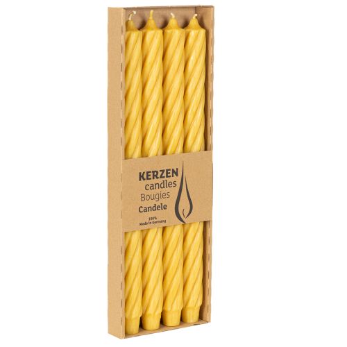 Rustic Kerzen Twist Hohe Stabkerzen durchgefärbt Gelb 350/28mm 4St | Floristik24.de