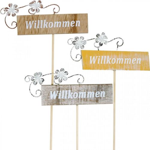 Rustikales Willkommensschild, Blumenstecker, Holzschild mit floraler Deko, Pflanzendeko 6St