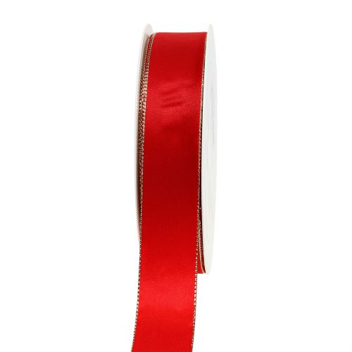Floristik24 Satinband Rot mit Goldkante 25mm 40m