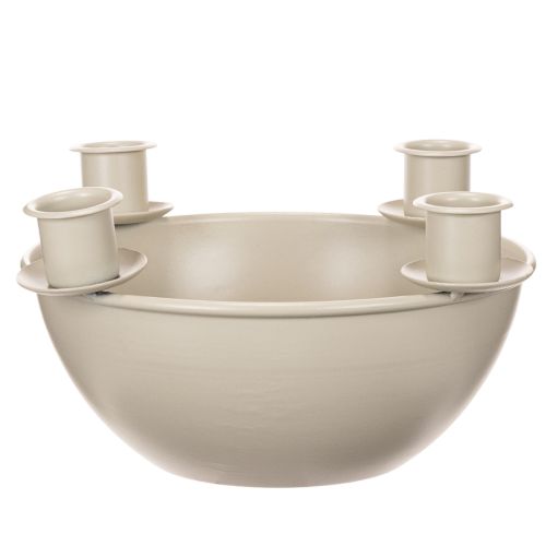 Kerzenschale mit 4 Haltern Adventskranz modern Beige 15cm | Floristik24.de