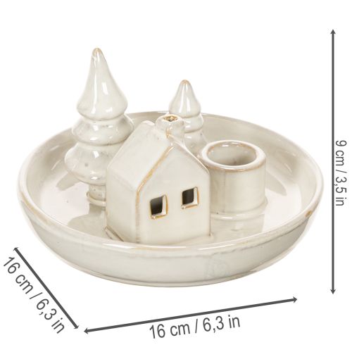 Deko Kerzenhalter Keramik mit Haus und Bäumen 16 cm | Floristik24.de