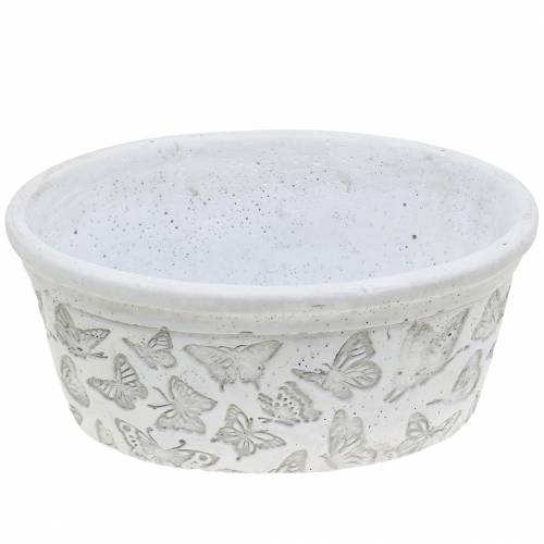 Floristik24 Pflanztopf Schale Weiß mit Schmetterlingen 21cm x 14cm H9,5cm 2St