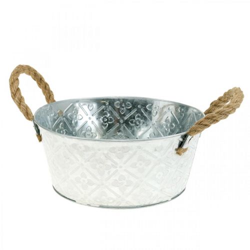 Dekoschale Silber mit Griffen Metall Pflanzschale Pflanzkübel Ø21cm | Floristik24.de