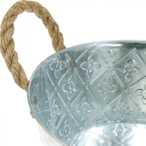 Dekoschale Silber mit Griffen Metall Pflanzschale Pflanzkübel Ø21cm | Floristik24.de