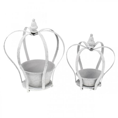 Floristik24 Deko Kronze zum Bepflanzen, Shabby Chic, Krone aus Metall, Gartendeko Weiß gewaschen 2er-Set