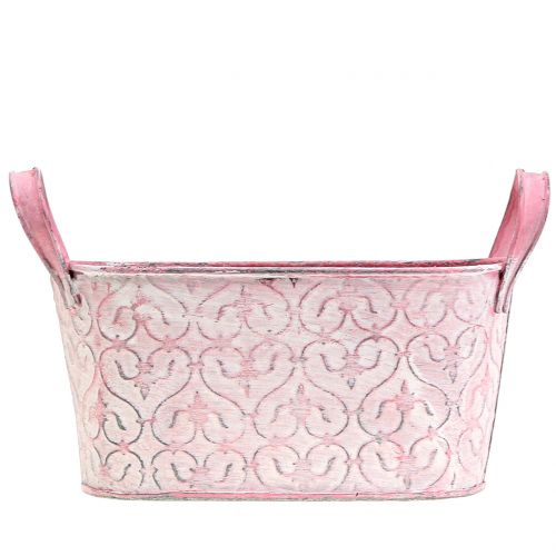 Floristik24 Pflanzgefäß Zinkwanne mit Dekor Rosa gewaschen 18,5cm x 11cm H9cm