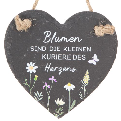Schiefer Deko Herz zum Hängen „Blumen sind“ 15cm 3St