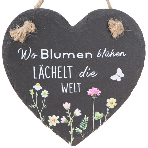 Floristik24 Schieferherz zum Hängen „Wo Blumen blühen“ 15cm 3St