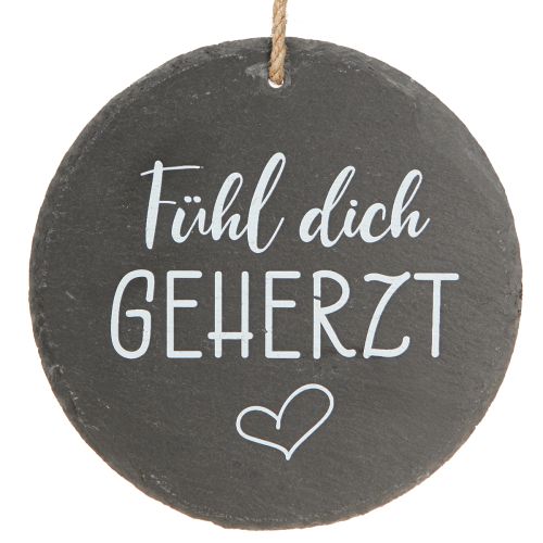 Schieferplatten Deko Rund Hängen Fühl dich geherzt Ø20cm