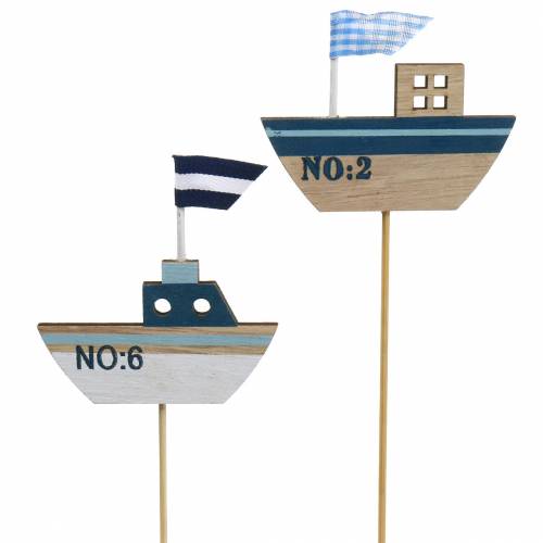 Artikel Dekostecker Schiff Holz Weiß Blau Natur 8cm H37cm 24 St