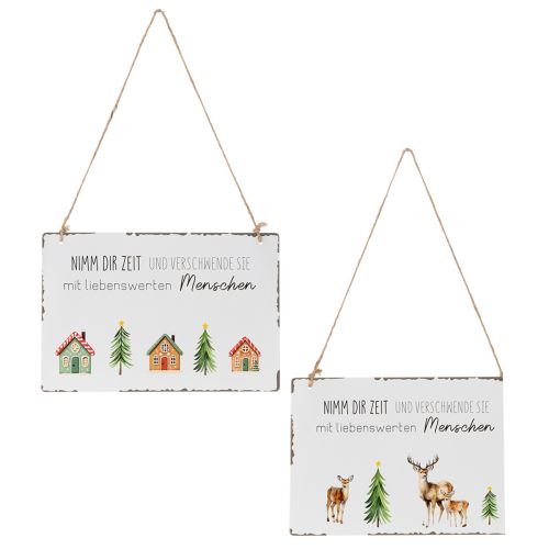 Metallschild zum Hängen mit Spruch und Weihnachtsmotiven 21cm 2St