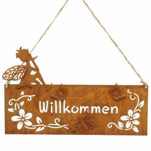 Floristik24 Schild "Willkommen" Metall Rost 25×15,5cm 2St