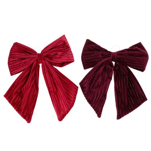 Stoffschleife Rot Samtschleifen Cord zum Aufhängen für Weihnachtsdeko 24cm 2St