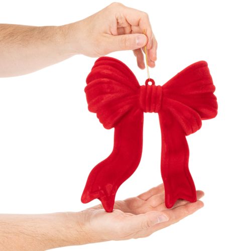 Dekoschleife Rot zum Aufhängen Beflockte Weihnachtsdeko 22cm | Floristik24.de
