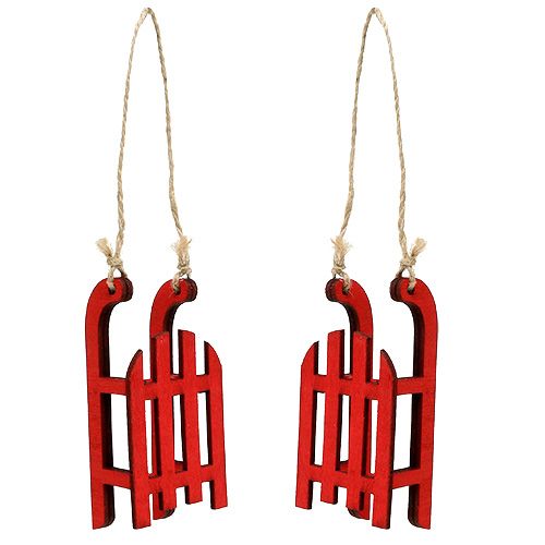 Floristik24 Schlitten zum Hängen Rot Holz 9cm 12St
