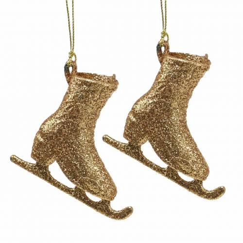 Floristik24 Christbaumschmuck Schlittschuh Gold, Glitzer 8cm 12St