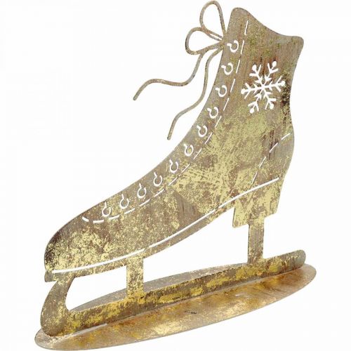 Schlittschuh aus Metall, Winterdeko, Deko-Eislaufschuh, Weihnachten Golden Antik-Optik H22,5cm