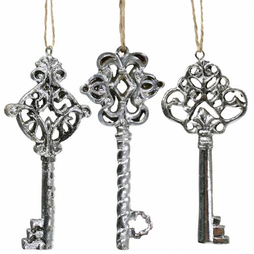 Deko Schlüssel zum Hängen Antik Silber 10cm 3St