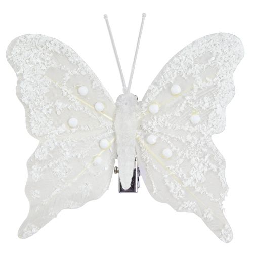 Floristik24 Schmetterling Deko in Weiß am Clip 7,5cmx7cm 4 St