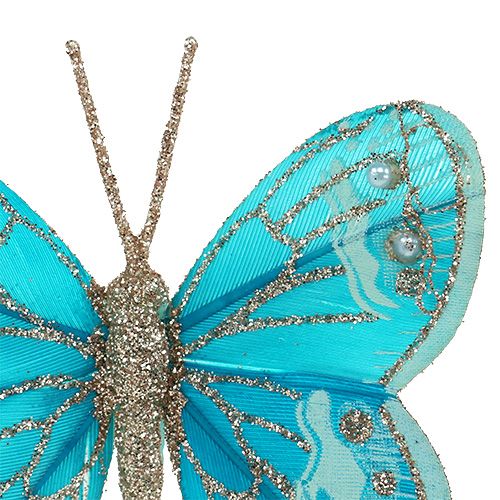 Artikel Deko-Schmetterlinge Türkis mit Glitter 7cm 4St