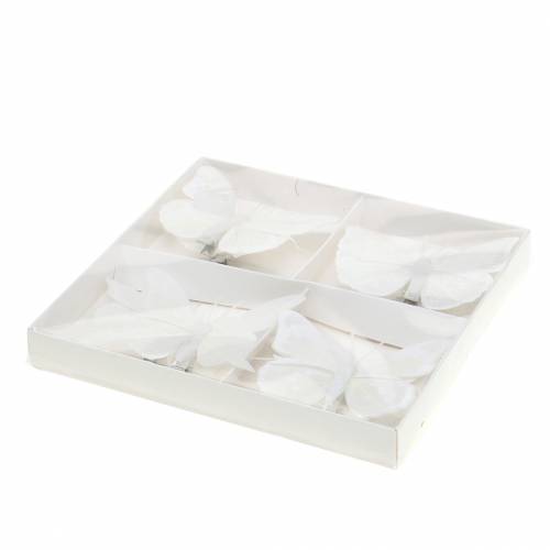Floristik24 Federschmetterling auf Clip Weiß 7-8cm 8 St