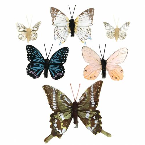 Floristik24 Deko Schmetterling mit Metallclip Natur sortiert H4,9cm/5,8cm/7,4cm 6St