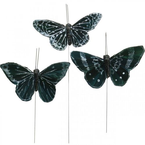 Federschmetterlinge Schwarz-Weiß, Schmetterlinge am Draht, künstliche Falter 5,5×9cm 12St