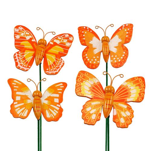 Floristik24 Deko-Stecker Schmetterling Orange 6,5cm 24St