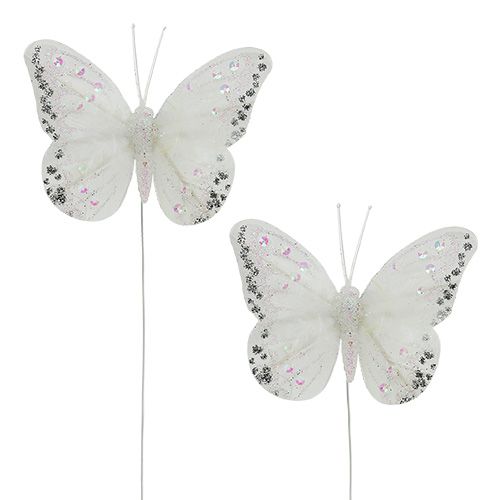 Floristik24 Schmetterlinge weiß 8cm mit Glimmer 6St