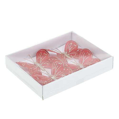 Floristik24 Schmetterlinge 7cm Rot, Glimmer 4St