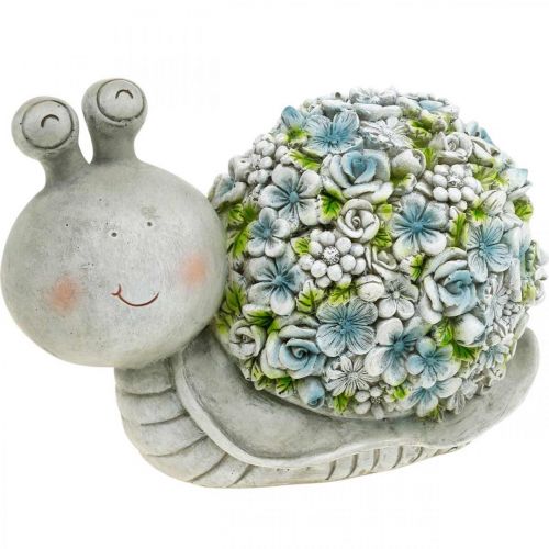 Floristik24 Blütentier, Schnecke mit Blumen, Frühlingsdeko, Gartendeko Grau/Blau/Grün H13,5cm L19cm