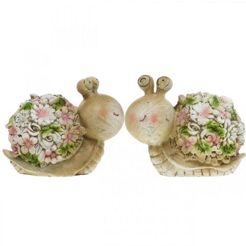 Floristik24 Schnecke mit Blumen Sommerdeko Gartenschnecken Braun/Rosa/Grün 9,5cm 2er-Set