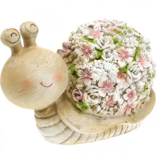 Schnecke mit Blütendeko, Gartentier, Dekoschnecke,Sommerdeko Braun/Rosa/Grün H13,5cm L19cm