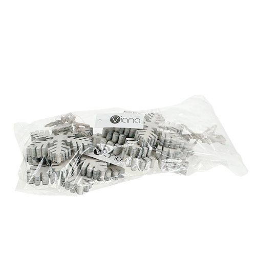 Artikel Schneeflocken aus Holz weiß-grau sort. 7-12cm 6St