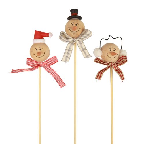Schneemann Deko Stecker Blumenstecker Holz Natur 5cm 9St