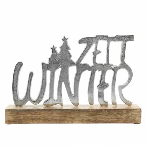 Floristik24 Tischdeko „Winterzeit“ Metall, Mangoholz Silbern 33×22cm