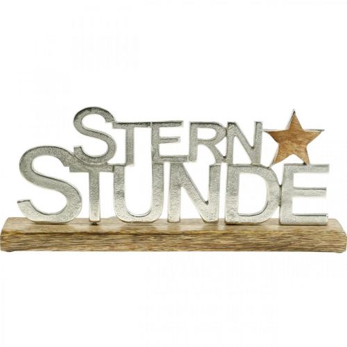 Floristik24 Schriftzug „Sternstunde“ auf Sockel, Metalldeko, Mango-Holz B38cm