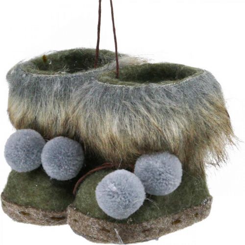Floristik24 Christbaumschmuck Stiefel mit Bommel Grün/Braun 8cm 3St
