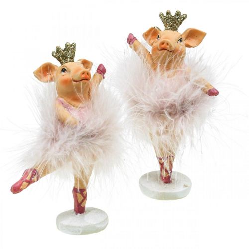 Floristik24 Deko Schwein mit Krone Ballerina Figur Rosa 12,5cm 2St