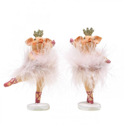 Floristik24 Deko Schwein mit Krone Ballerina Figur Rosa 12,5cm 2St