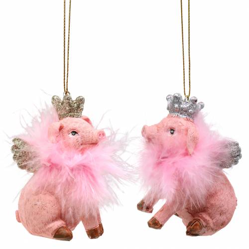 Floristik24 Christbaumschmuck Schwein mit Krone 7,5cm