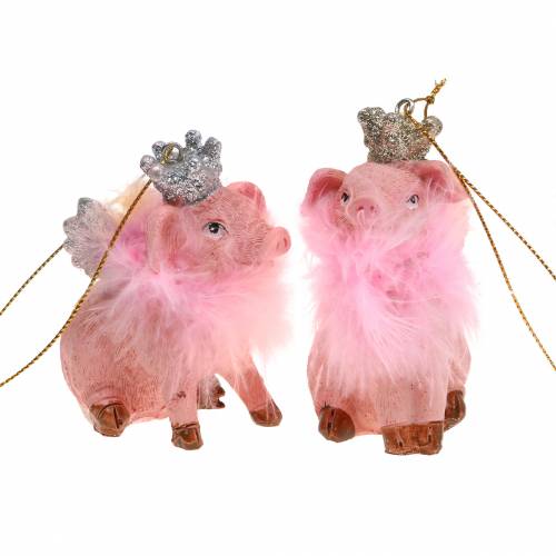 Floristik24 Christbaumschmuck Schwein mit Krone 7,5cm