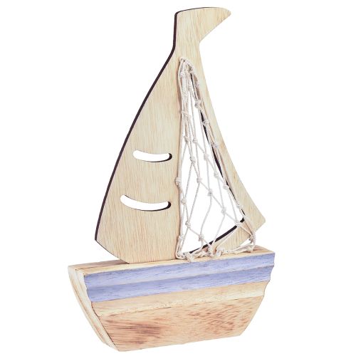 Floristik24 Segelboot Deko Aufsteller Holz Natur Hellblau 25,5×16,5cm 3 St