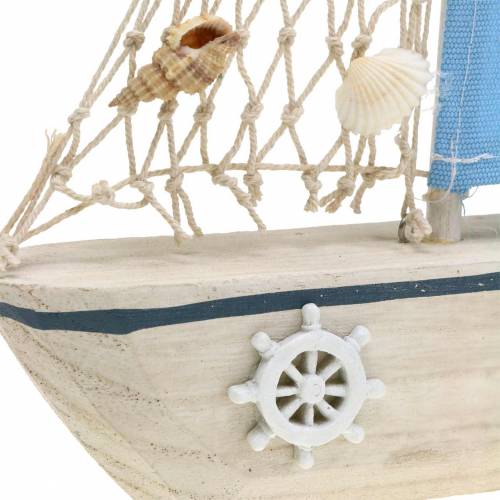 Floristik24 Deko-Segelboot Holz Blau Weiß Natur 20x4cm H30cm