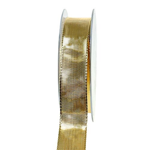 Floristik24 Geschenkband Gold mit Drahtkante 25mm 25m